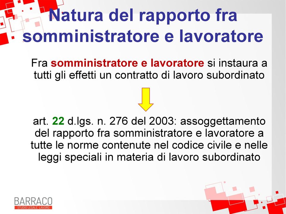 276 del 2003: assoggettamento del rapporto fra somministratore e lavoratore a tutte le