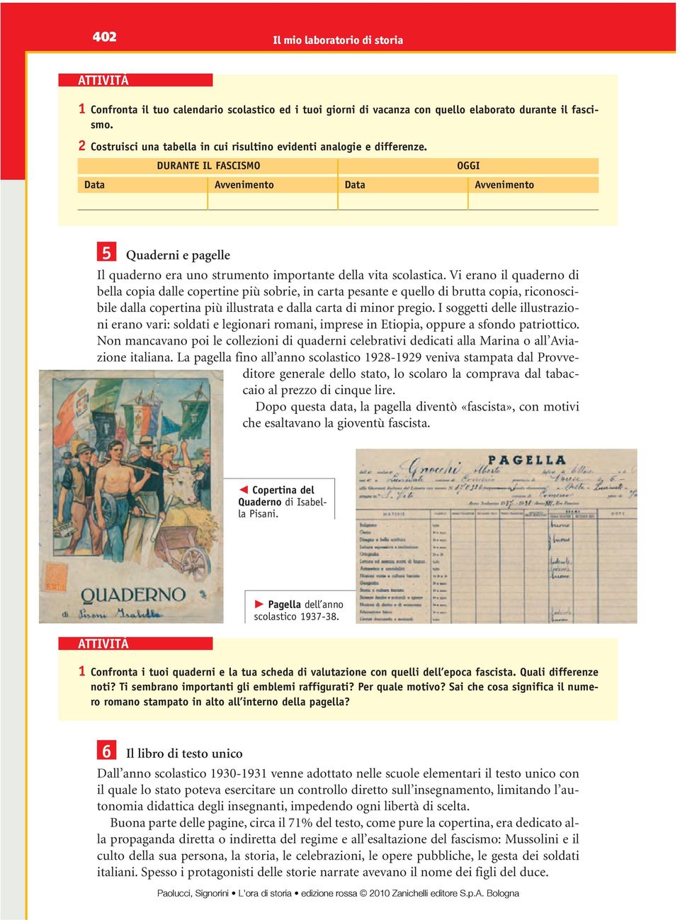 DURANTE IL FASCISMO OGGI Data Avvenimento Data Avvenimento 5 Quaderni e pagelle Il quaderno era uno strumento importante della vita scolastica.