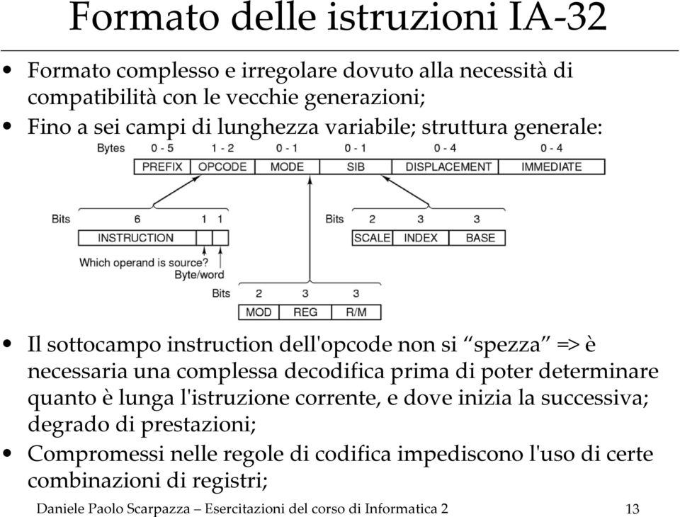 decodifica prima di poter determinare quanto è lunga l'istruzione corrente, e dove inizia la successiva; degrado di prestazioni;