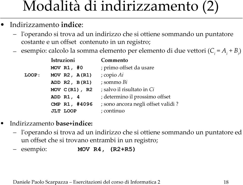 ; salvo il risultato in Ci ADD R1, 4 ; determino il prossimo offset CMP R1, #4096 ; sono ancora negli offset validi?