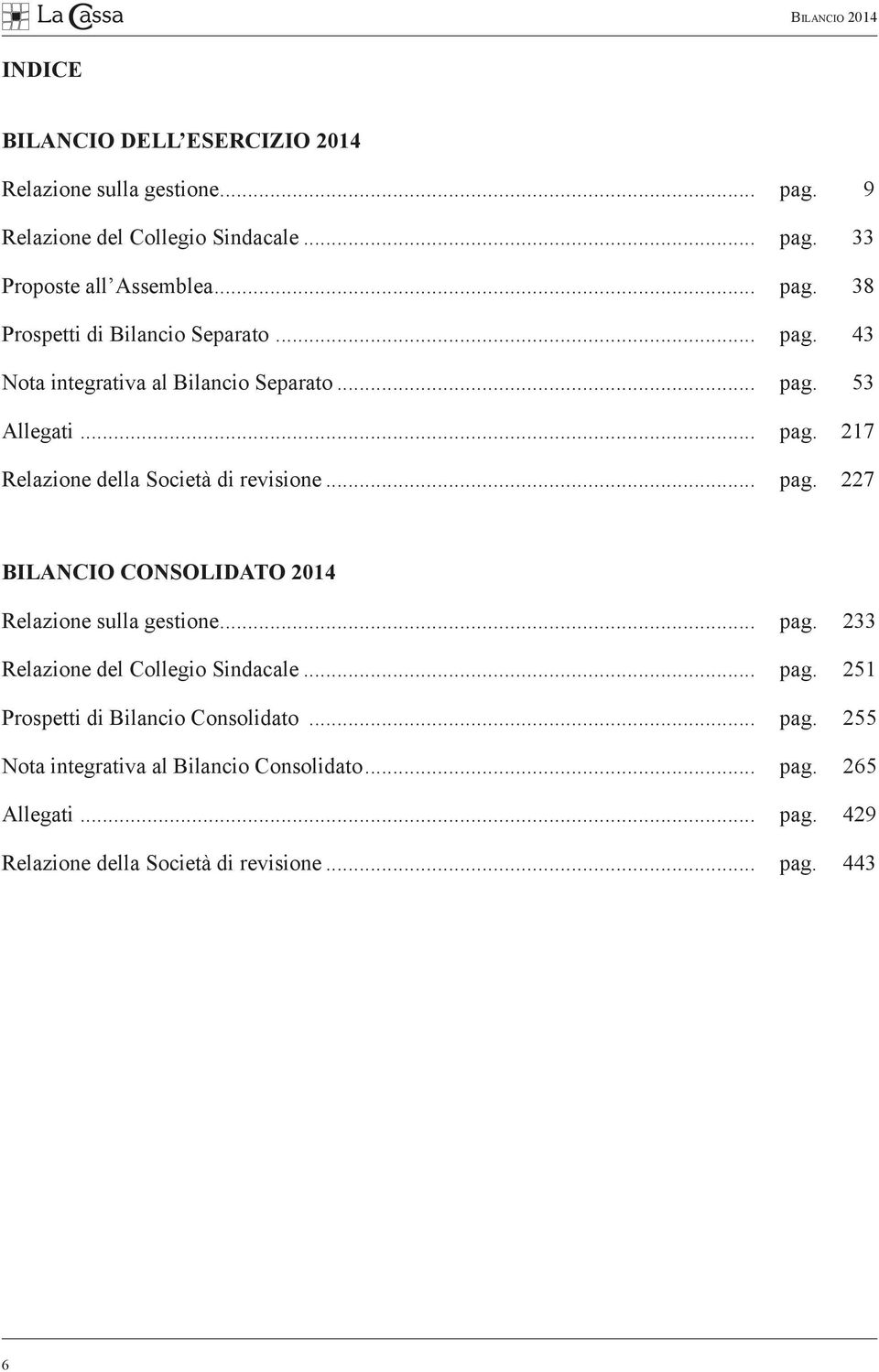 .. pag. 233 Relazione del Collegio Sindacale... pag. 251 Prospetti di Bilancio Consolidato... pag. 255 Nota integrativa al Bilancio Consolidato.