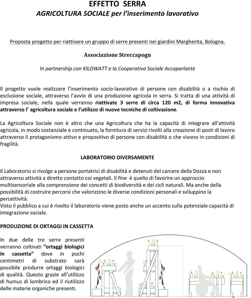 esclusione sociale, attraverso l avvio di una produzione agricola in serra.