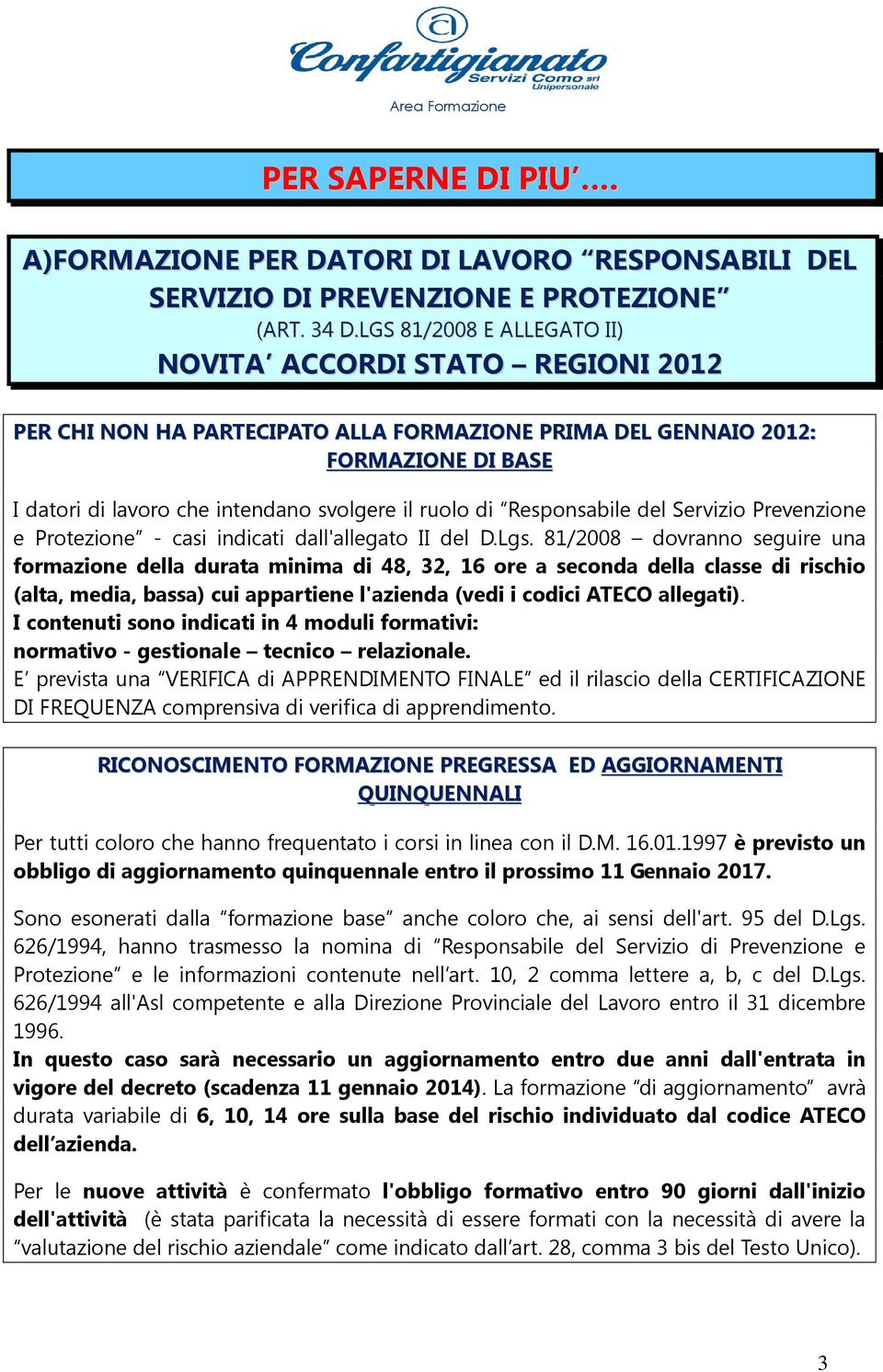 di Responsabile del Servizio Prevenzione e Protezione - casi indicati dall'allegato II del D.Lgs.