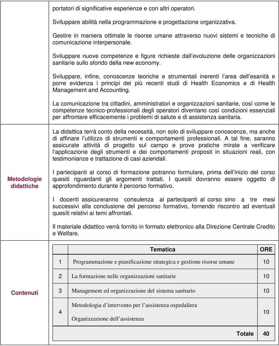 Sviluppare nuove competenze e figure richieste dall evoluzione delle organizzazioni sanitarie sullo sfondo della new economy.