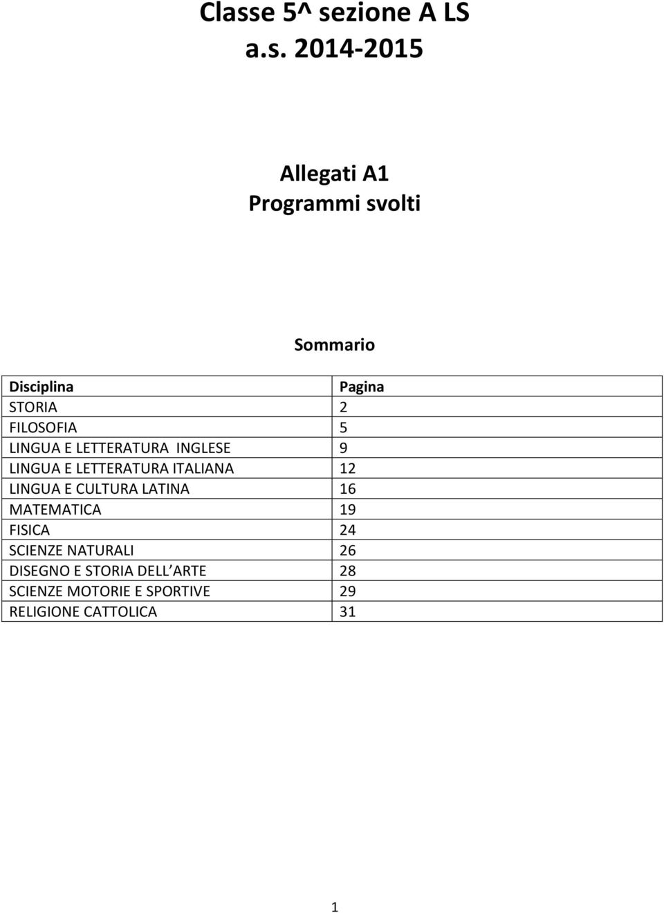 LETTERATURA ITALIANA 12 LINGUA E CULTURA LATINA 16 MATEMATICA 19 FISICA 24 SCIENZE