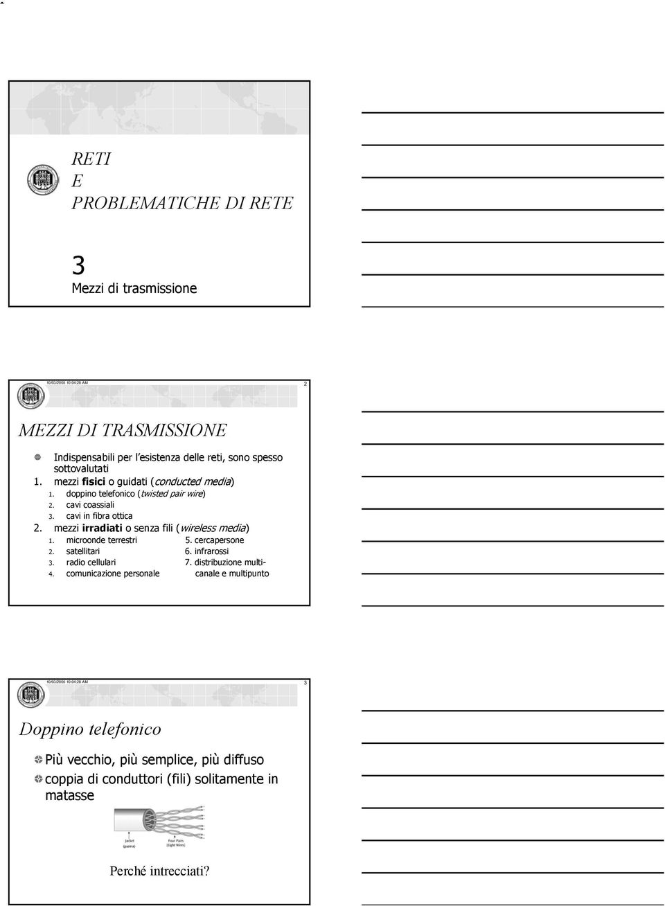 mezzi irradiati o senza fili (wireless media) 1. microonde terrestri 5. cercapersone 2. satellitari 6. infrarossi 3. radio cellulari 7. distribuzione multi- 4.