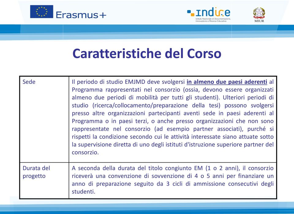 Ulteriori periodi di studio (ricerca/collocamento/preparazione della tesi) possono svolgersi presso altre organizzazioni partecipanti aventi sede in paesi aderenti al Programma o in paesi terzi, o