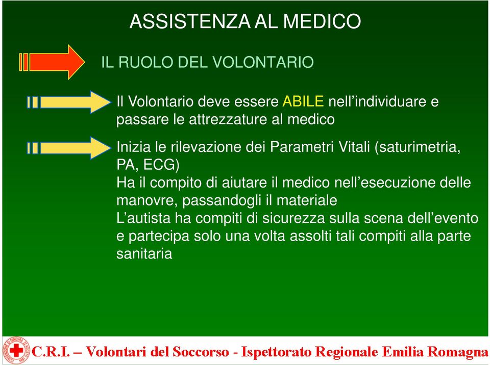 compito di aiutare il medico nell esecuzione delle manovre, passandogli il materiale L autista ha