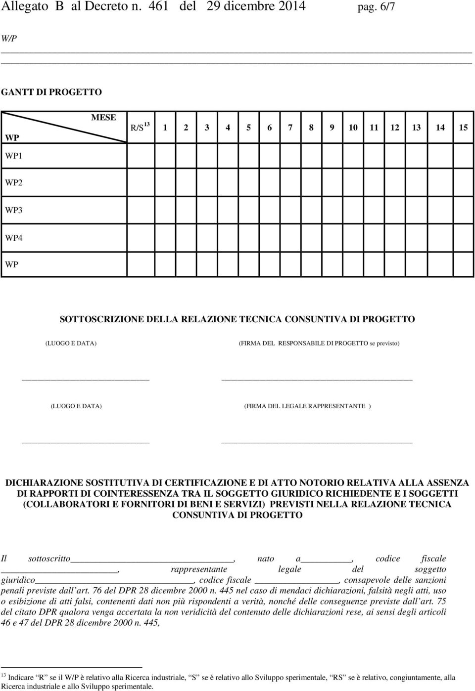 PROGETTO se previsto) (LUOGO E DATA) (FIRMA DEL LEGALE RAPPRESENTANTE ) DICHIARAZIONE SOSTITUTIVA DI CERTIFICAZIONE E DI ATTO NOTORIO RELATIVA ALLA ASSENZA DI RAPPORTI DI COINTERESSENZA TRA IL