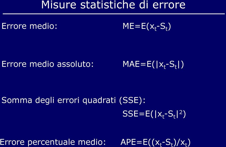 Somma degli errori quadrati (SSE): SSE=E( x t -S t