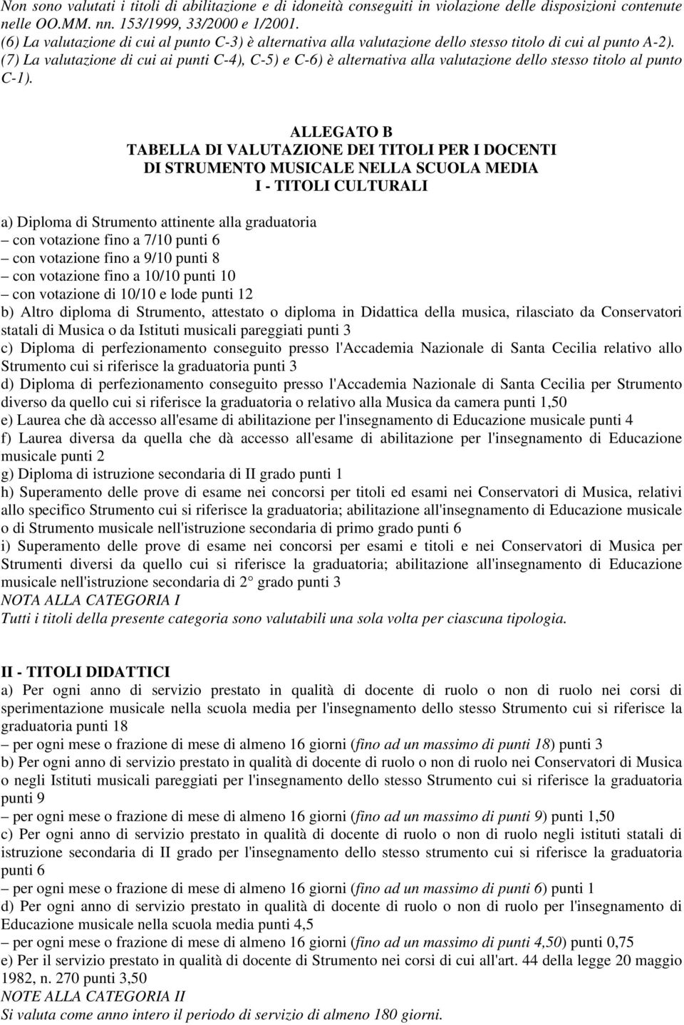 (7) La valutazione di cui ai punti C-4), C-5) e C-6) è alternativa alla valutazione dello stesso titolo al punto C-1).