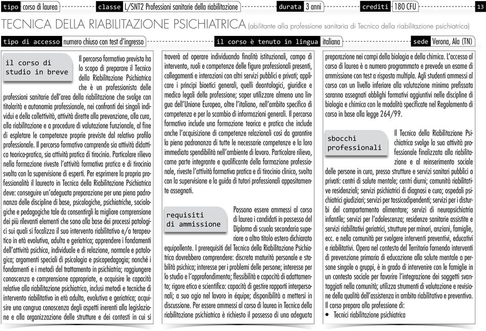 formativo previsto ha lo scopo di preparare il Tecnico della Riabilitazione Psichiatrica che è un professionista delle professioni sanitarie dell area della riabilitazione che svolge con titolarità e