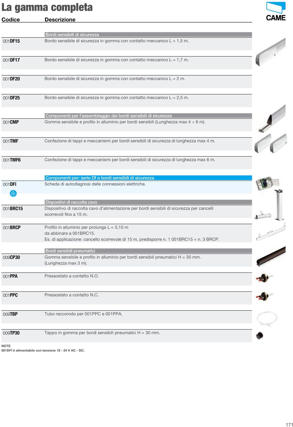 00CMP Componenti per l assemblaggio dei bordi sensibili di sicurezza Gomma sensibile e profilo in alluminio per bordi sensibili (Lunghezza max 4 6 m).