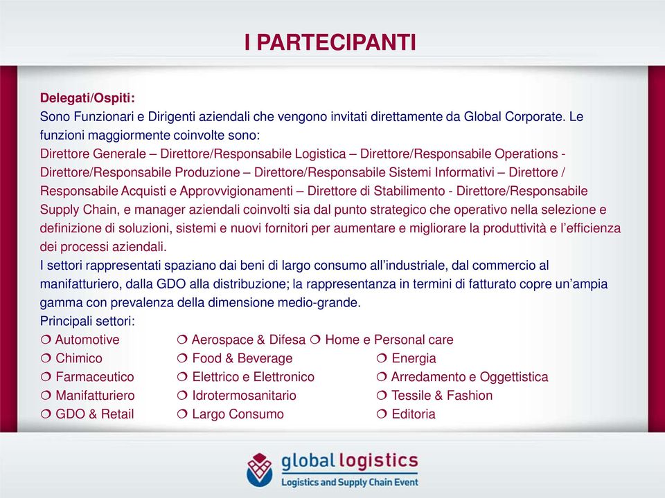 Informativi Direttore / Responsabile Acquisti e Approvvigionamenti Direttore di Stabilimento - Direttore/Responsabile Supply Chain, e manager aziendali coinvolti sia dal punto strategico che