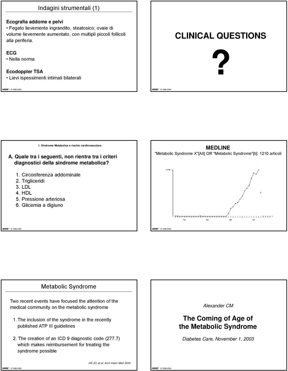 Quale tra i seguenti, non rientra tra i criteri diagnostici della sindrome metabolica? MEDLINE "Metabolic Syndrome X"[All] OR "Metabolic Syndrome"[ti]: 1210 articoli 1. Circonferenza addominale 2.