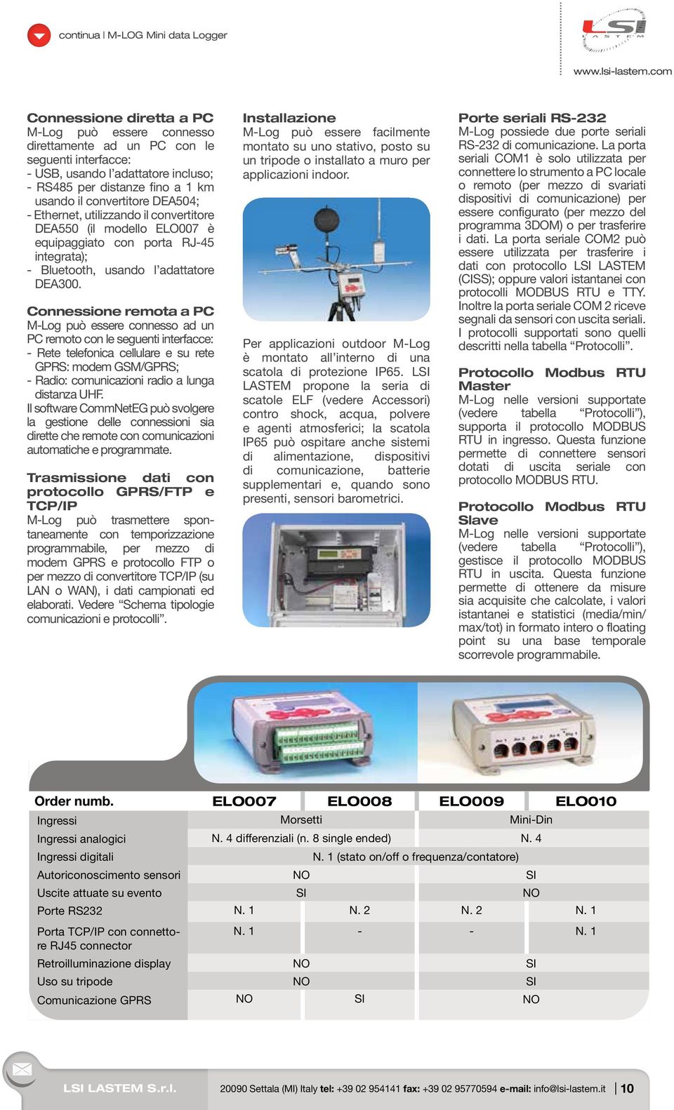 Connessione remota a PC M-Log può essere connesso ad un PC remoto con le seguenti interfacce: - Rete telefonica cellulare e su rete GPRS: modem GSM/GPRS; - Radio: comunicazioni radio a lunga distanza