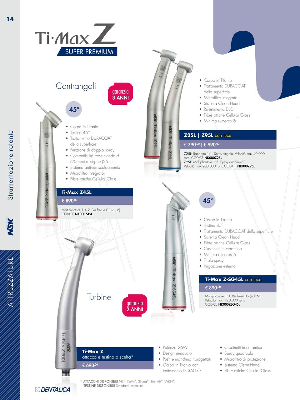 Sistema Clean Head Rivestimento DLC Fibre ottiche Cellular Glass Minima rumorosità Z25L Z95L con luce 790,00 990,00 Z25L: Rapporto 1:1. Spray singolo. Velocità max 40.000 rpm.