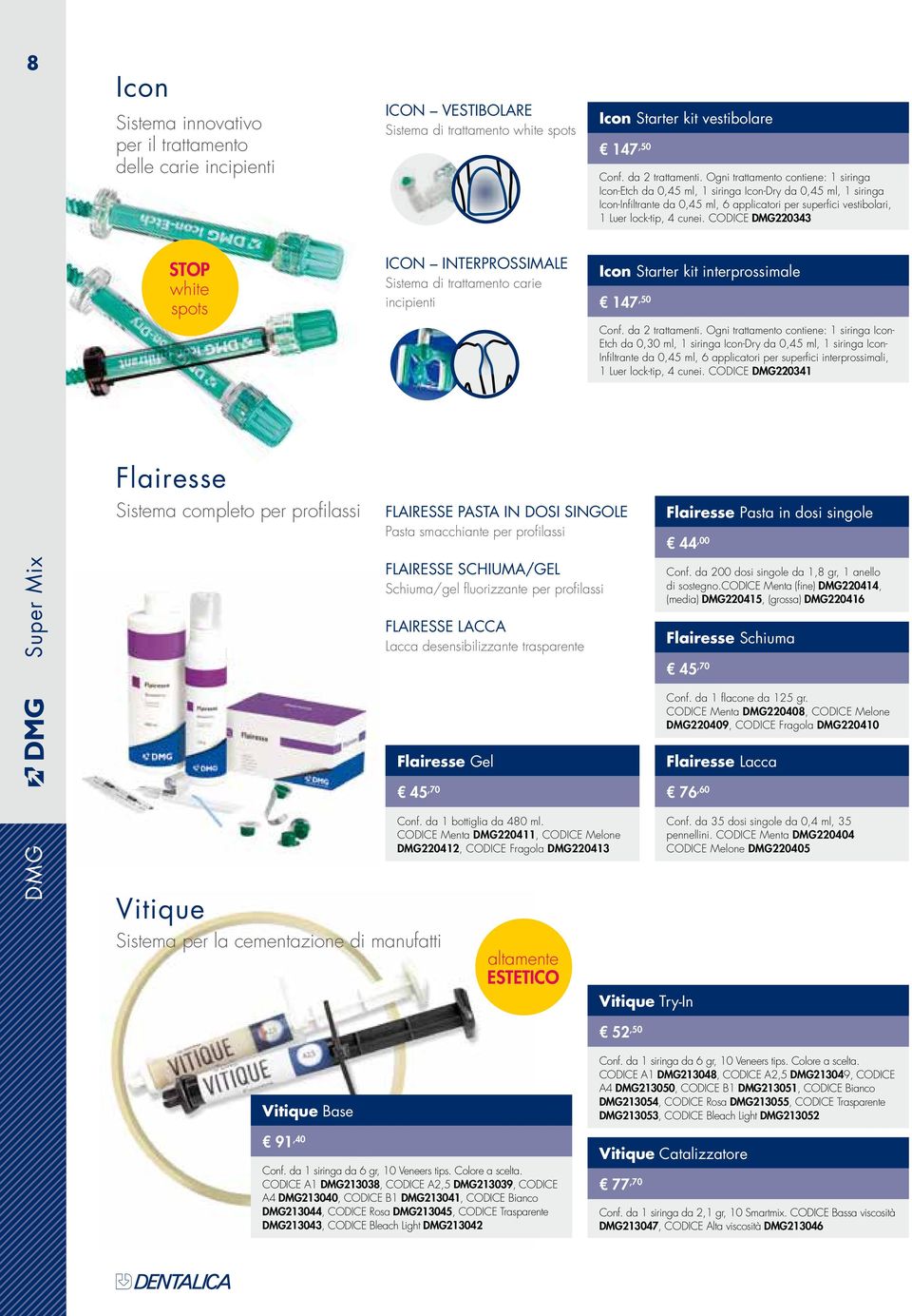 CODICE DMG220343 STOP white spots Icon Interprossimale Sistema di trattamento carie incipienti Icon Starter kit interprossimale 147,50 Conf. da 2 trattamenti.