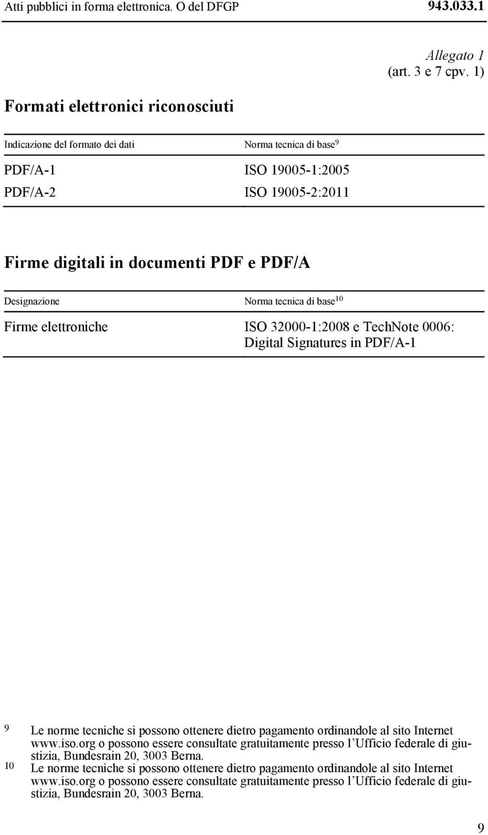 Norma tecnica di base 10 Firme elettroniche ISO 32000-1:2008 e TechNote 0006: Digital Signatures in PDF/A-1 9 Le norme tecniche si possono ottenere dietro pagamento ordinandole al sito Internet www.