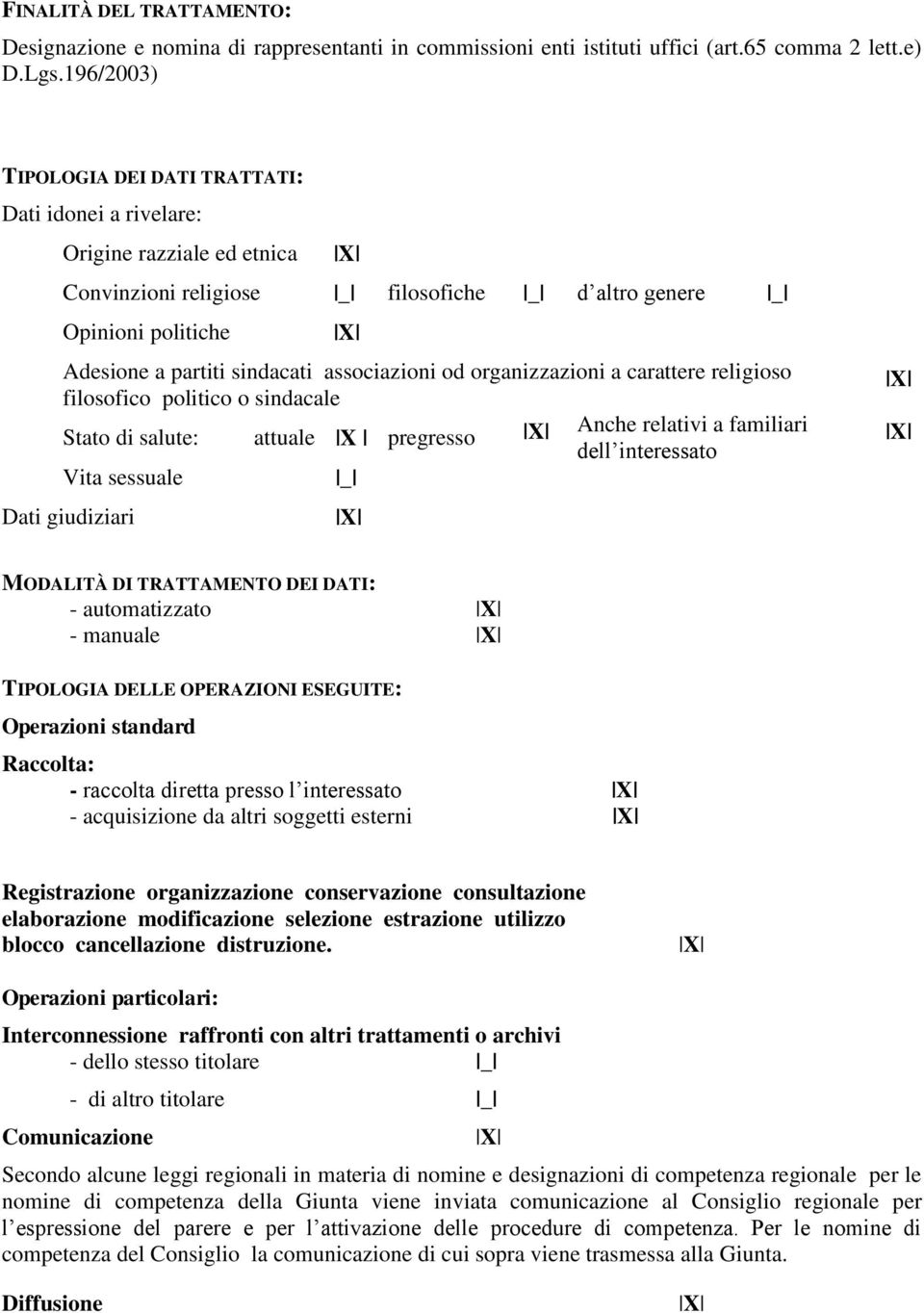 od organizzazioni a carattere religioso filosofico politico o sindacale Stato di salute: attuale X pregresso Anche relativi a familiari dell interessato Vita sessuale Dati giudiziari MODALITÀ DI