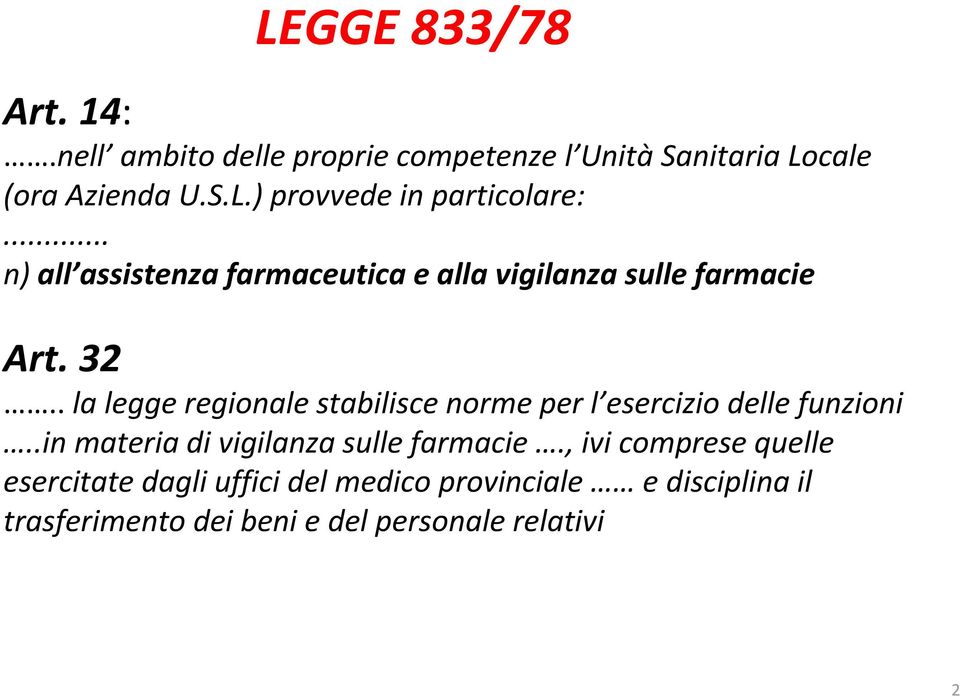 . la legge regionale stabilisce norme per l esercizio delle funzioni..in materia di vigilanza sulle farmacie.