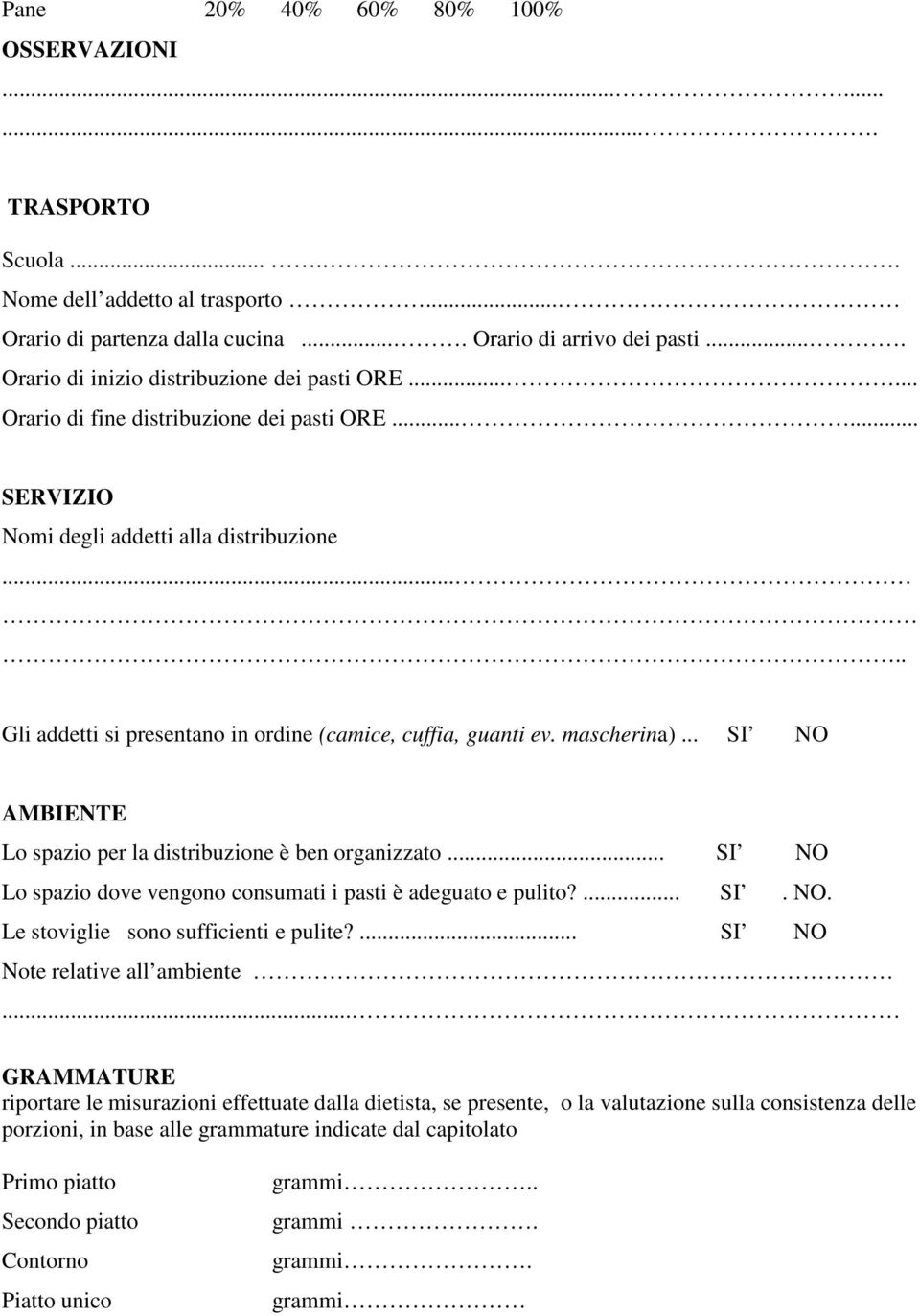 .... Gli addetti si presentano in ordine (camice, cuffia, guanti ev. mascherina)... SI NO AMBIENTE Lo spazio per la distribuzione è ben organizzato.