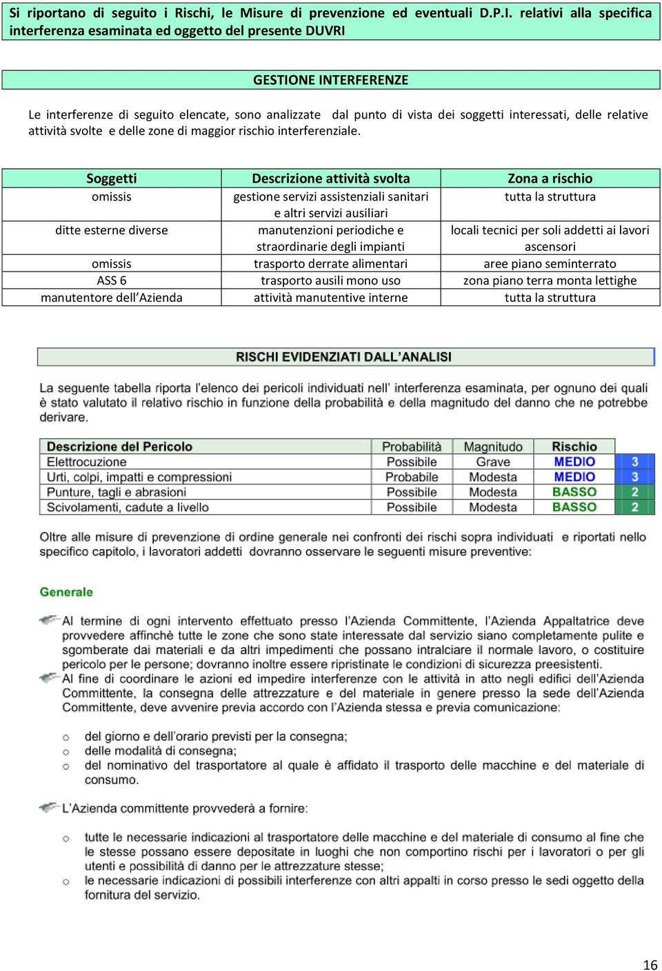 delle relative attività svolte e delle zone di maggior rischio interferenziale.