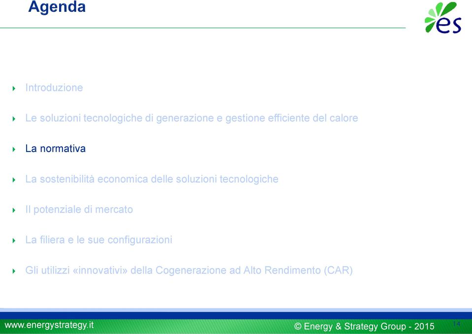 tecnologiche Il potenziale di mercato La filiera e le sue configurazioni Gli