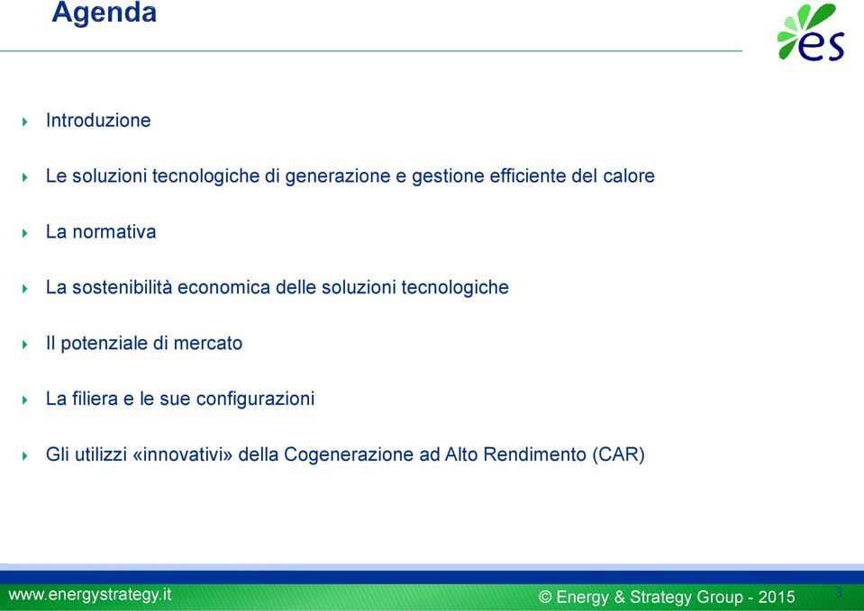 tecnologiche Il potenziale di mercato La filiera e le sue configurazioni Gli