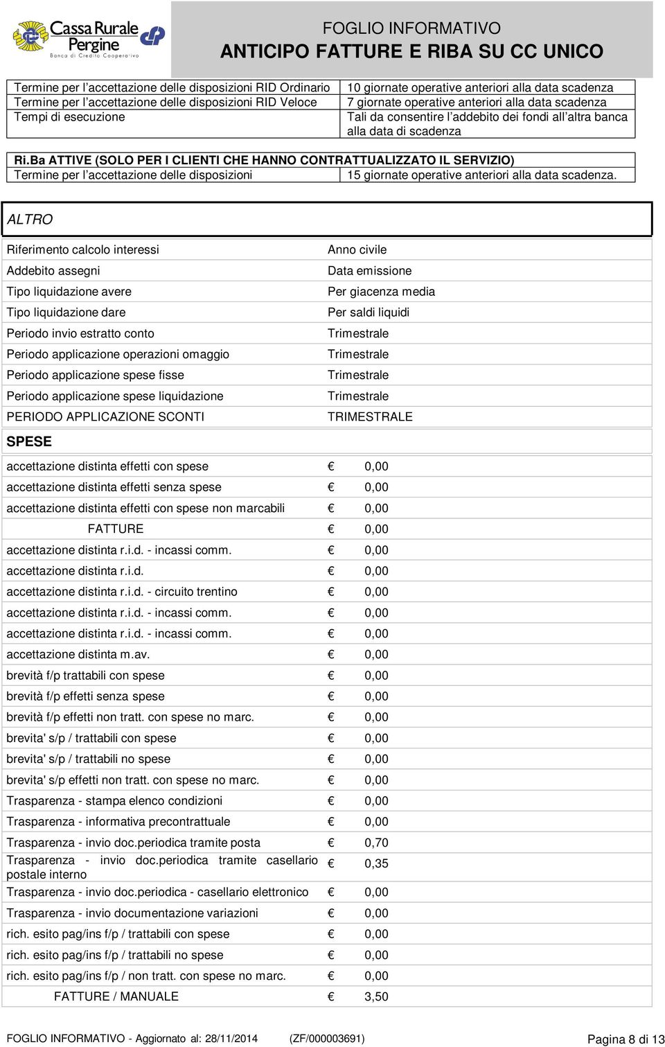 Ba ATTIVE (SOLO PER I CLIENTI CHE HANNO CONTRATTUALIZZATO IL SERVIZIO) Termine per l accettazione delle disposizioni 15 giornate operative anteriori alla data scadenza.