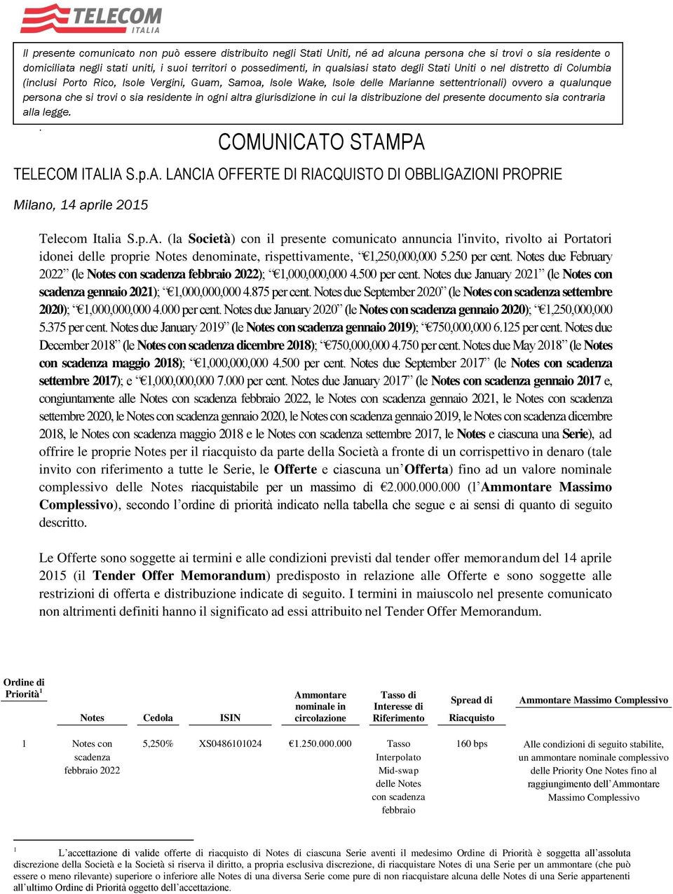 residente in ogni altra giurisdizione in cui la distribuzione del presente documento sia contraria alla legge.. COMUNICAT