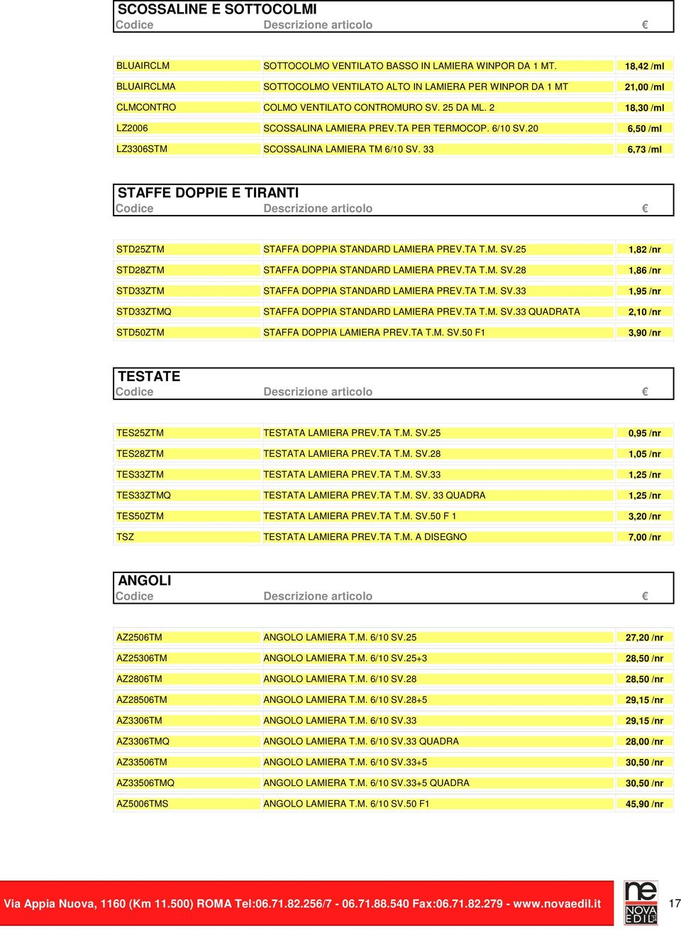 33 18,42 /ml 21,00 /ml 18,30 /ml 6,50 /ml 6,73 /ml STAFFE DOPPIE E TIRANTI STD25ZTM STD28ZTM STD33ZTM STD33ZTMQ STD50ZTM STAFFA DOPPIA STANDARD LAMIERA PREV.TA T.M. SV.