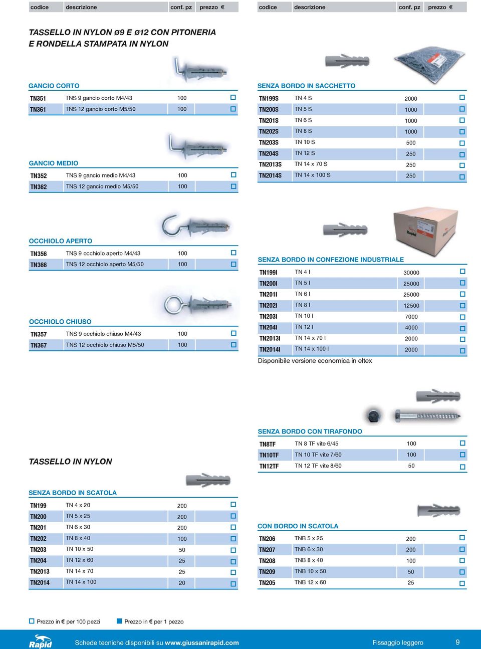 M4/43 TN366 TNs 2 occhiolo aperto M5/ occhiolo chiuso TN357 TNs 9 occhiolo chiuso M4/43 TN367 TNs 2 occhiolo chiuso M5/ SENZA BorDo IN confezione INDuSTrIAlE TN99I TNI TNI TN2I TN3I TN4I TN3I TN4I TN