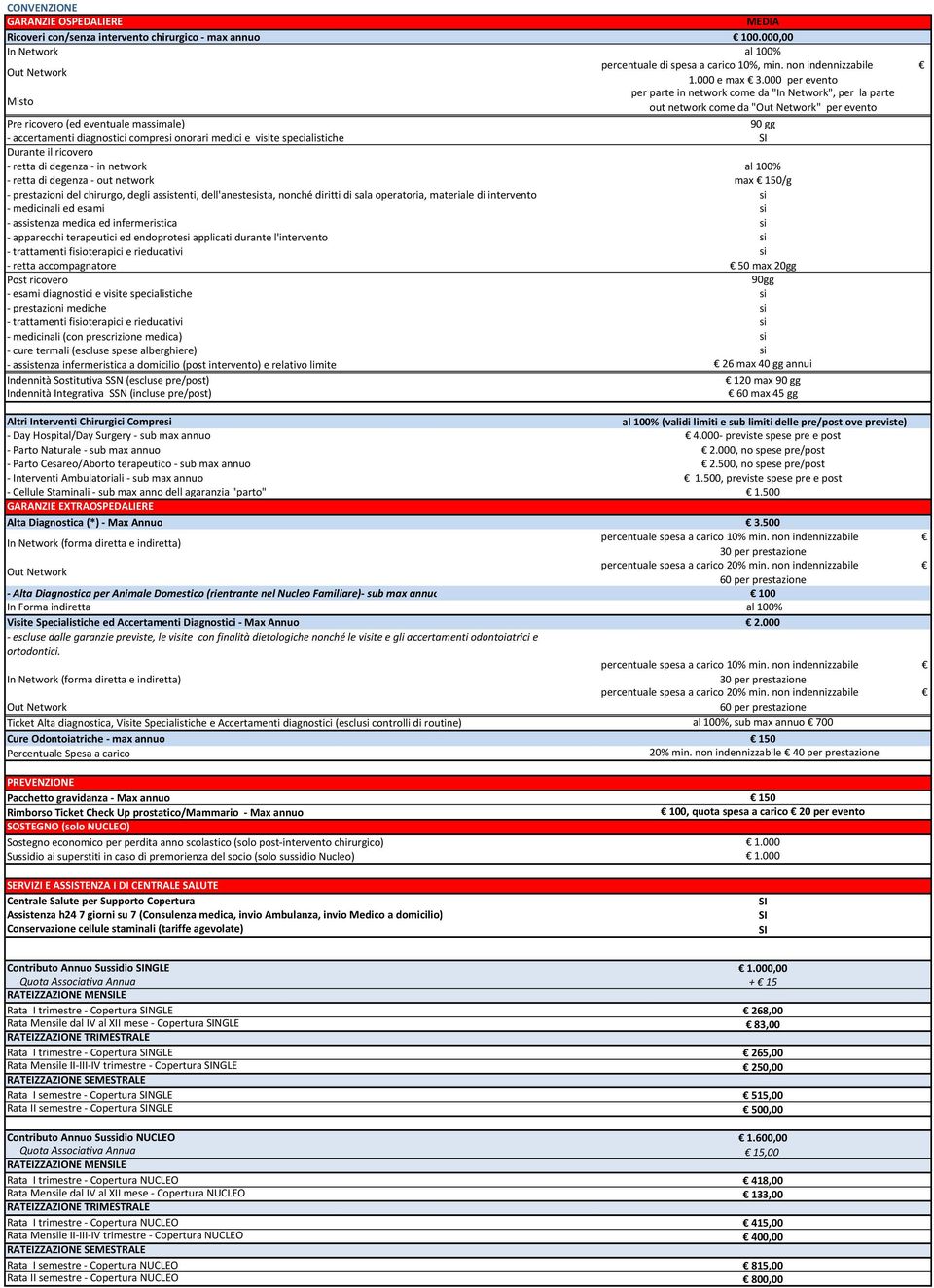 - out network max 150/g 120 max 60 max 45 gg - Day Hospital/Day Surgery - sub max annuo 4.000- previste spese pre e post - Parto Naturale - sub max annuo 2.