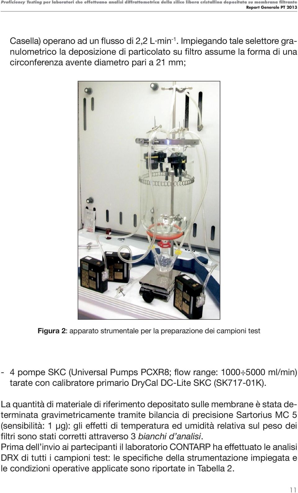 dei campioni test - 4 pompe SKC (Universal Pumps PCXR8; flow range: 1000 5000 ml/min) tarate con calibratore primario DryCal DC-Lite SKC (SK717-01K).