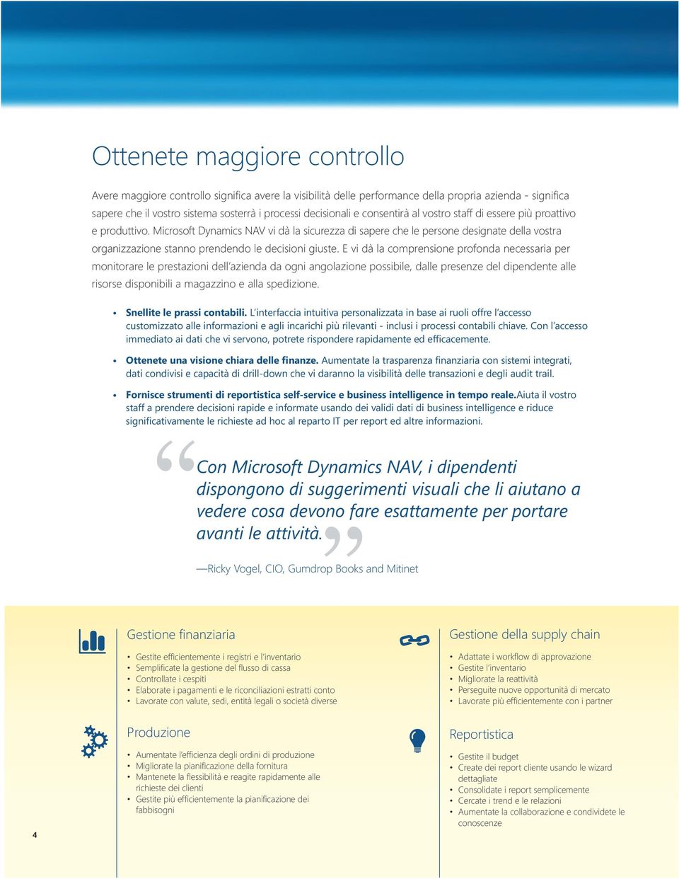 Microsoft Dynamics NAV vi dà la sicurezza di sapere che le persone designate della vostra organizzazione stanno prendendo le decisioni giuste.