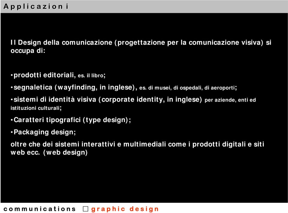 di musei, di ospedali, di aeroporti; sistemi di identità visiva (corporate identity, in inglese) per aziende, enti ed