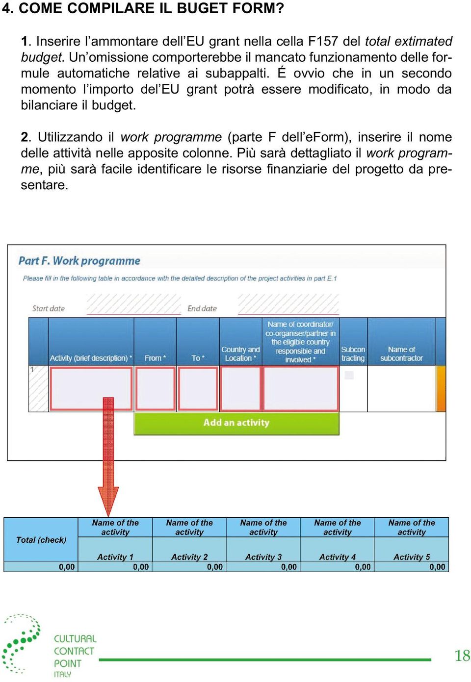 É ovvio che in un secondo momento l importo del EU grant potrà essere modificato, in modo da bilanciare il budget. 2.