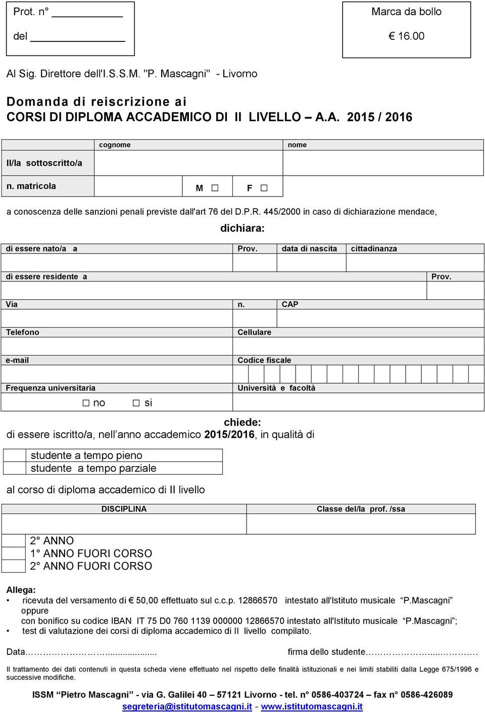 data di nascita cittadinanza di essere residente a Prov. Via n.