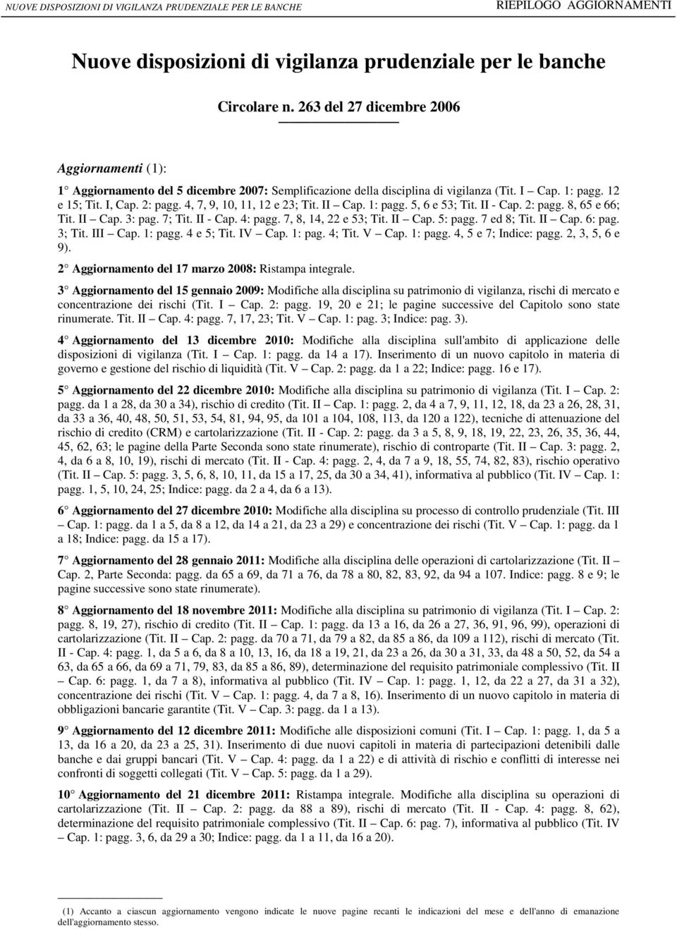 4, 7, 9, 10, 11, 12 e 23; Tit. II Cap. 1: pagg. 5, 6 e 53; Tit. II - Cap. 2: pagg. 8, 65 e 66; Tit. II Cap. 3: pag. 7; Tit. II - Cap. 4: pagg. 7, 8, 14, 22 e 53; Tit. II Cap. 5: pagg. 7 ed 8; Tit.