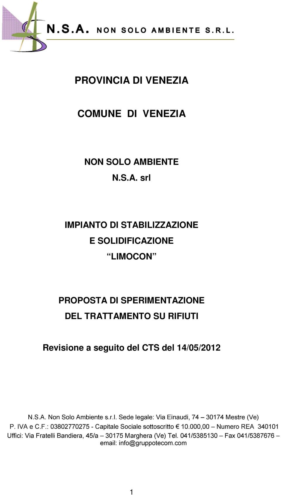 SOLIDIFICAZIONE LIMOCON PROPOSTA DI SPERIMENTAZIONE DEL