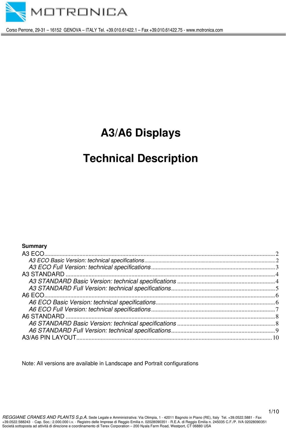 .. 6 A6 ECO Basic Version: technical specifications... 6 A6 ECO Full Version: technical specifications... 7 A6 STANDARD.