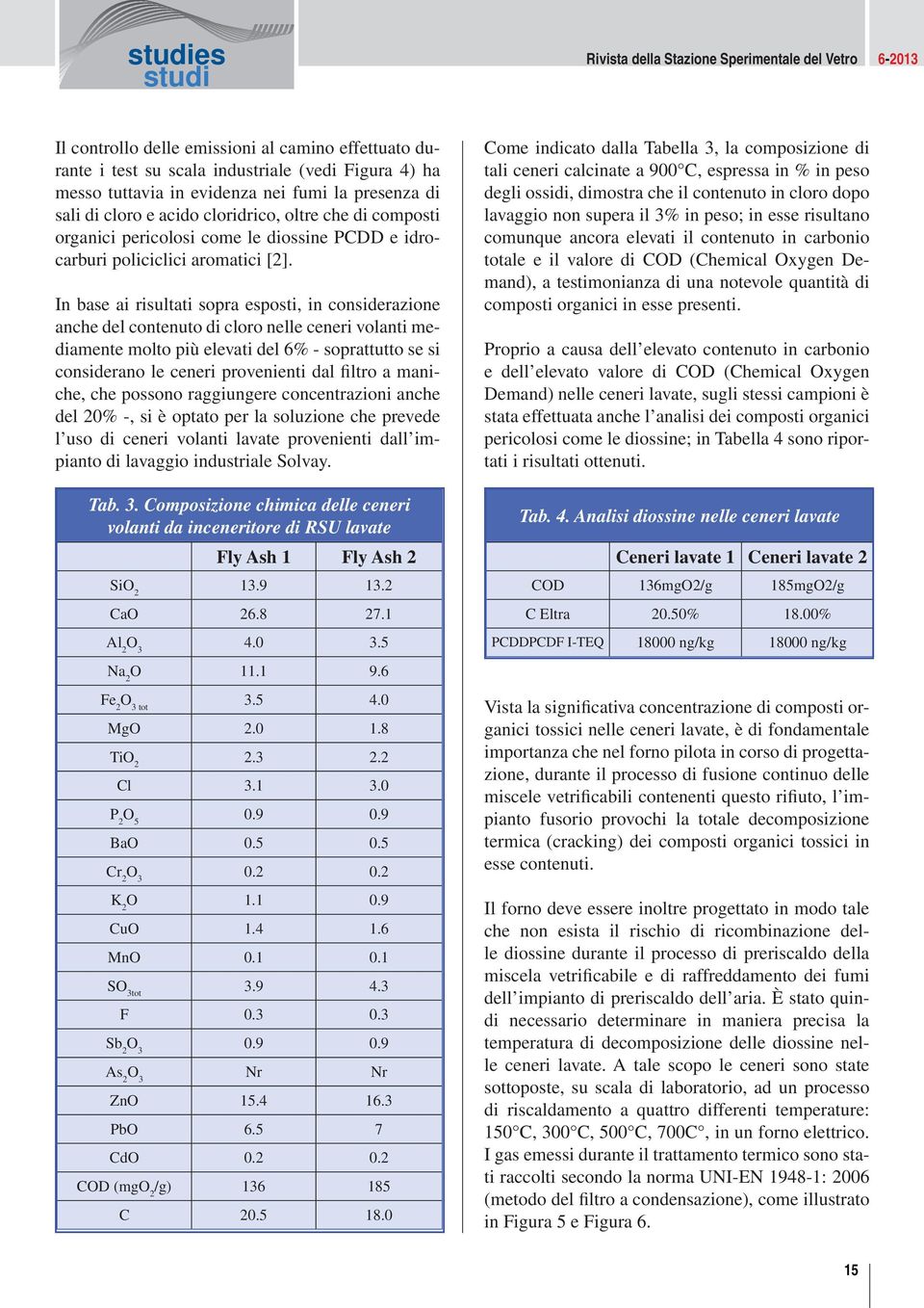 In base ai risultati sopra esposti, in considerazione anche del contenuto di cloro nelle ceneri volanti mediamente molto più elevati del 6% - soprattutto se si considerano le ceneri provenienti dal