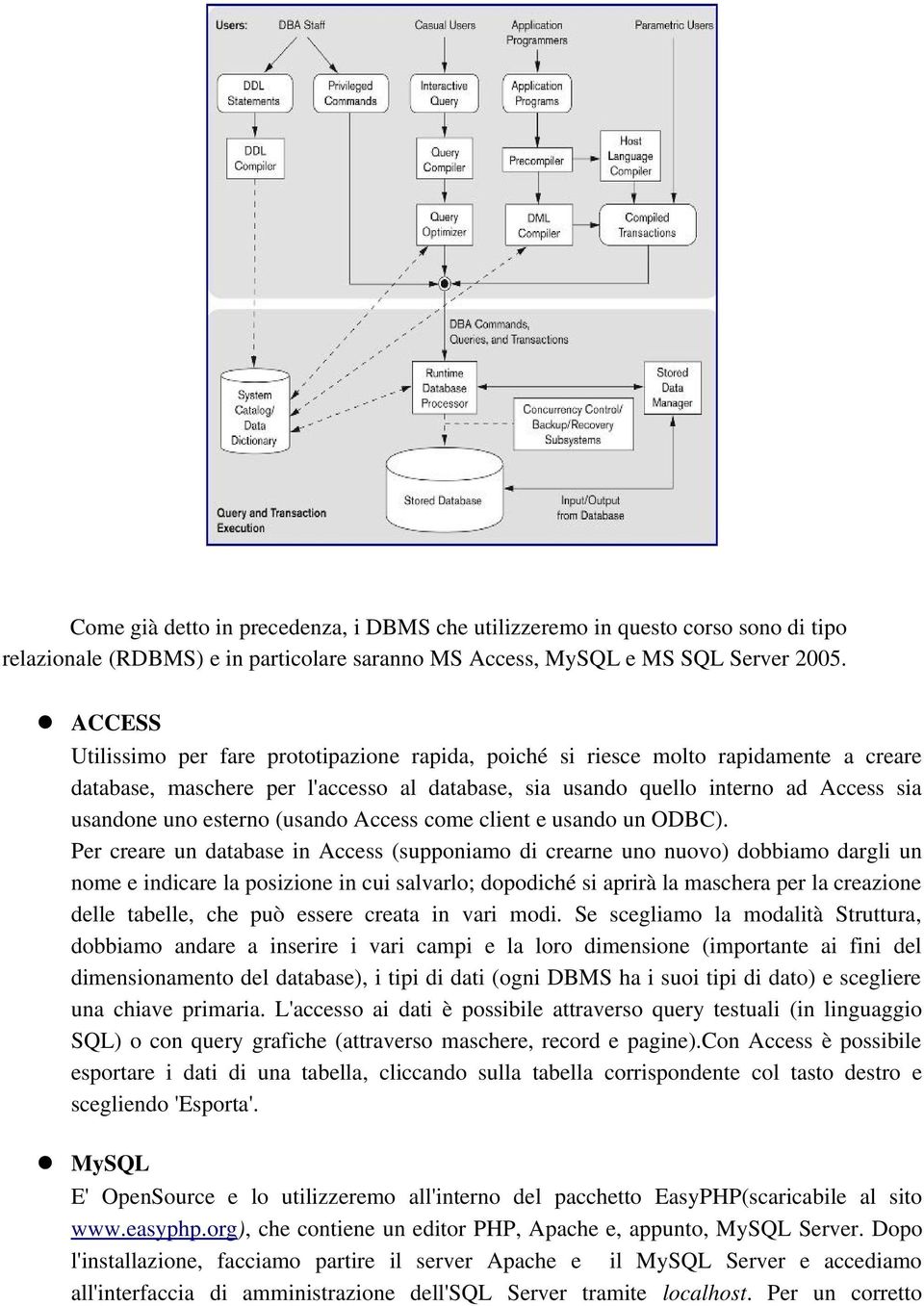 esterno (usando Access come client e usando un ODBC).