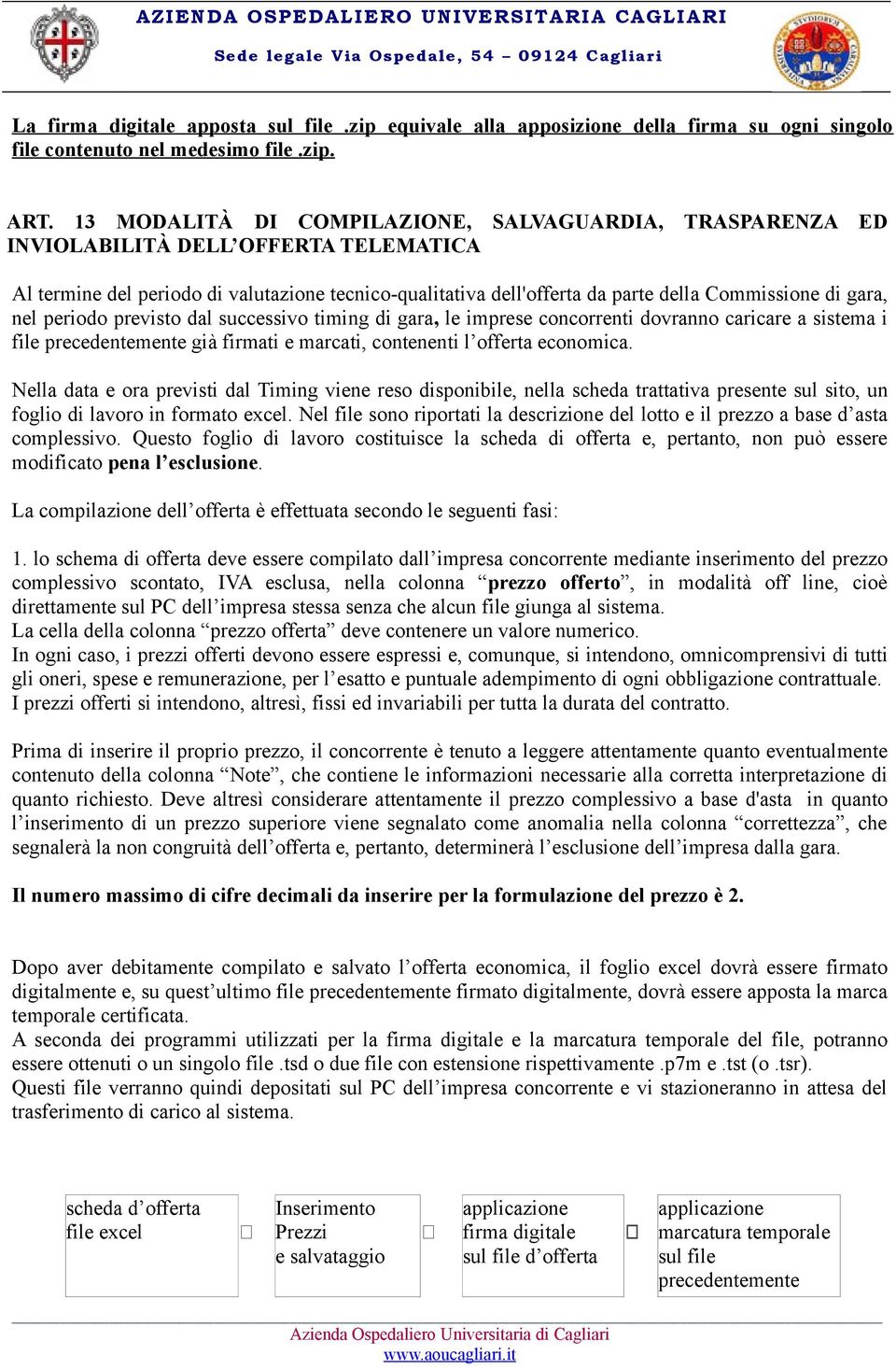 gara, nel periodo previsto dal successivo timing di gara, le imprese concorrenti dovranno caricare a sistema i file precedentemente già firmati e marcati, contenenti l offerta economica.