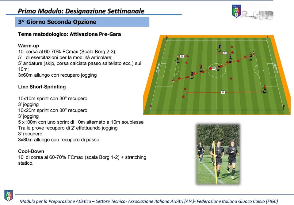 sprint con 30 recupero 3 jogging 5 x100m con uno sprint di 10m alternato a 10m souplesse