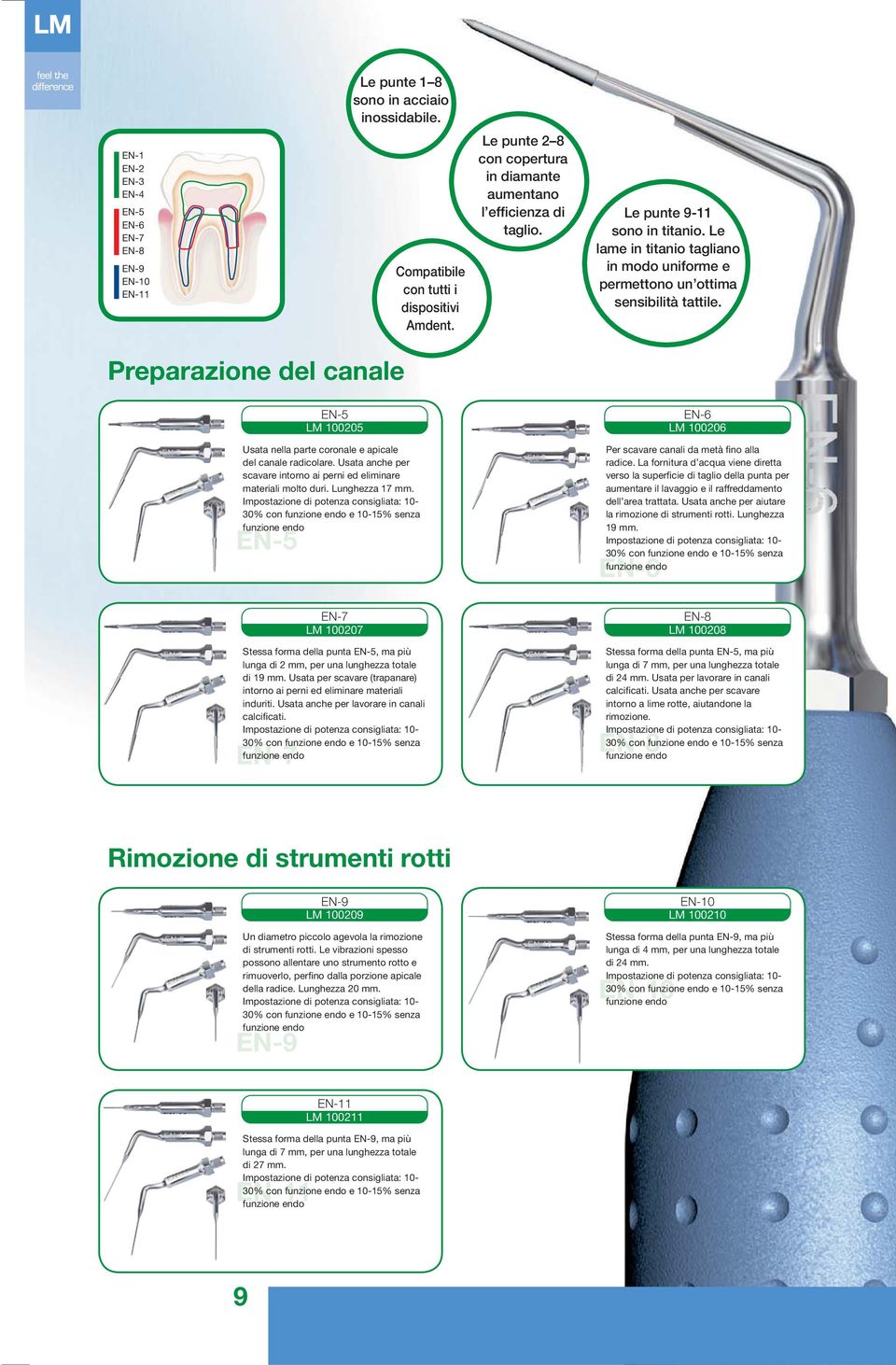 Preparazione del canale EN-5 LM 100205 Usata nella parte coronale e apicale del canale radicolare. Usata anche per scavare intorno ai perni ed eliminare materiali molto duri. Lunghezza 17 mm.