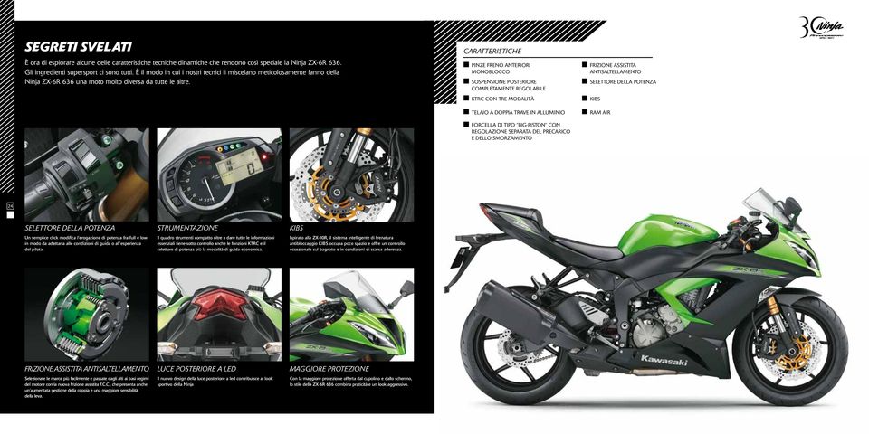 Caratteristiche Pinze Freno anteriori monoblocco Sospensione posteriore completamente regolabile KTRC con tre modalità Telaio a doppia trave in alluminio Forcella di tipo Big-Piston con regolazione