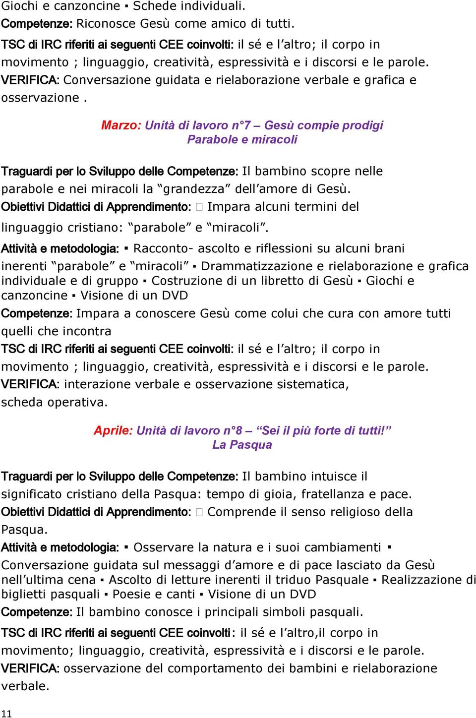 Marzo: Unità di lavoro n 7 Gesù compie prodigi Parabole e miracoli Traguardi per lo Sviluppo delle Competenze: Il bambino scopre nelle parabole e nei miracoli la grandezza dell amore di Gesù.