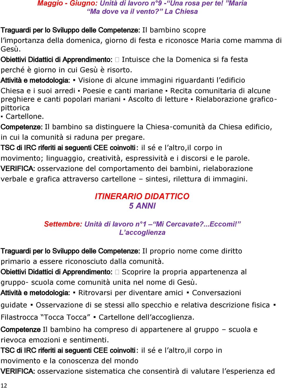 Obiettivi Didattici di Apprendimento: Intuisce che la Domenica si fa festa perché è giorno in cui Gesù è risorto.